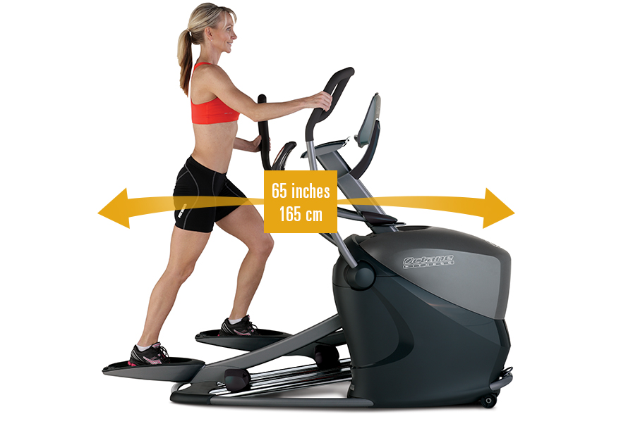 The Pro310 standing elliptical is 65 inches or 165 centimeters wide